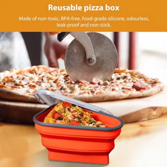 Collapsible Silicone Pizza Slice Storage Container Reusable Snap Lid Gift - Picture 2 of 16